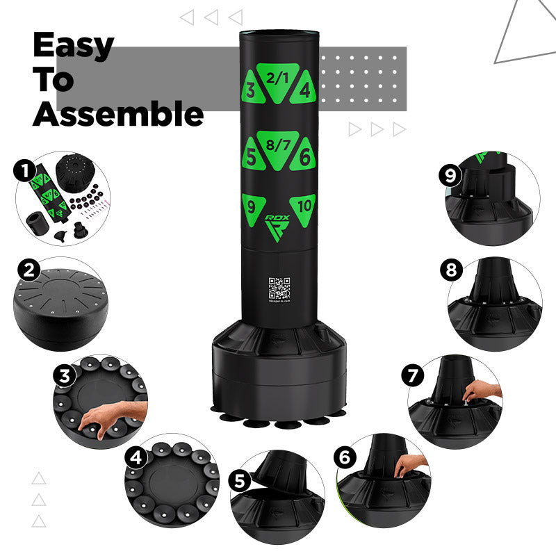 RDX Kt Ronin 4ft 2-In-1 Kids Free Standing Punch Bag Black With Gloves For Training & Workout Set#color_green