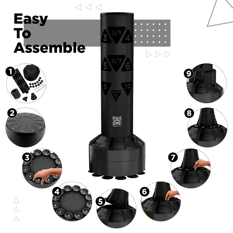 RDX Kt Ronin 4ft 2-In-1 Kids Free Standing Punch Bag Black With Gloves For Training & Workout Set #color_Black