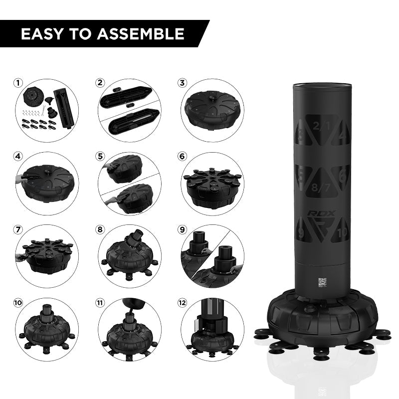 RDX KT Ronin 6ft 2-in-1 Black Free Standing Target Punch Bags With Mitts Set#color_black