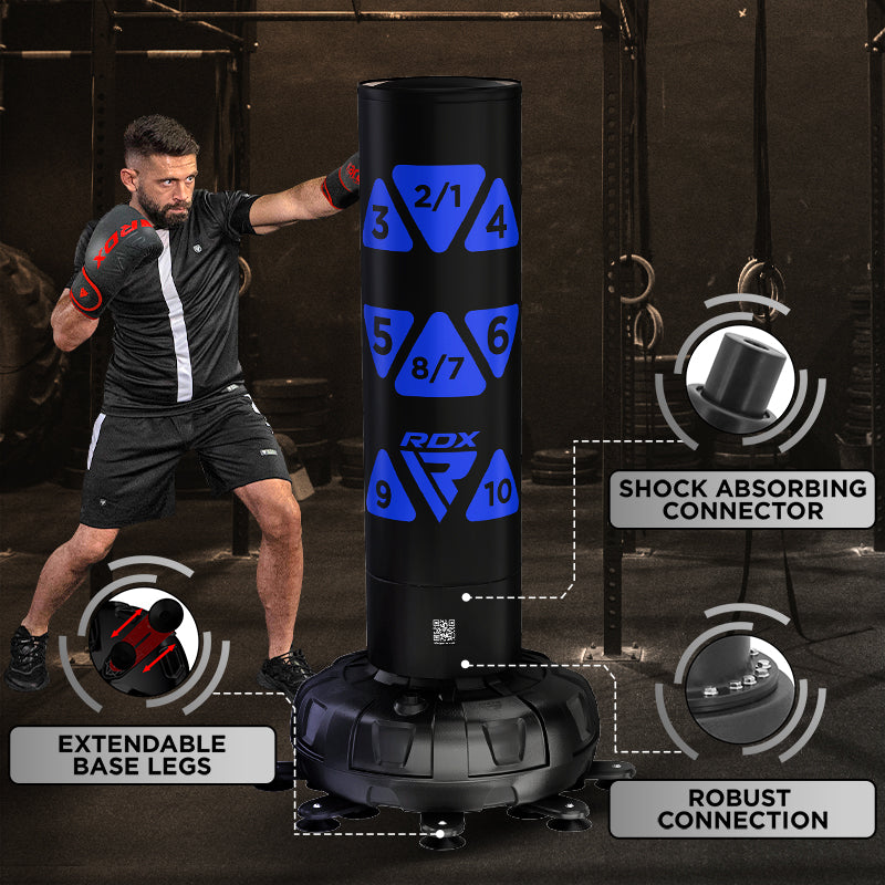 RDX KT Ronin 6ft 2-in-1 Blue Free Standing Target Punch Bags With Mitts Set#color_blue