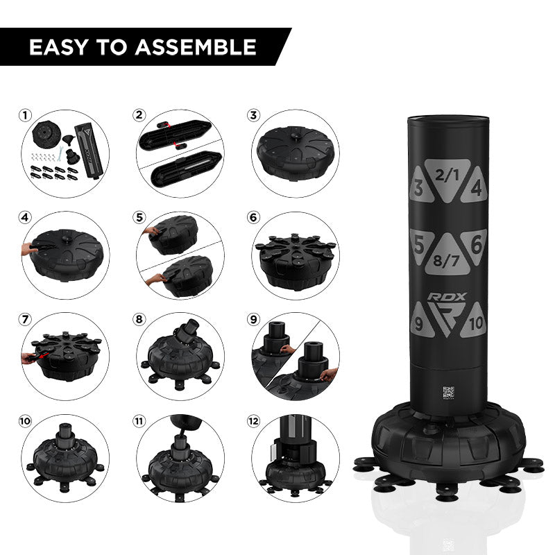 RDX KT Ronin 6ft 2-in-1 Black Free Standing Target Punch Bags With Mitts Set#color_silver